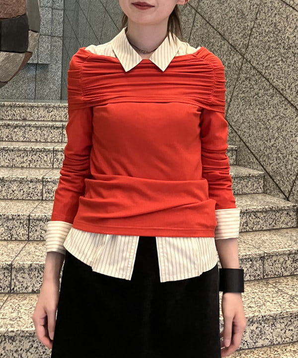 加歩さんの「BEAMS WOMEN｜リブ ギャザー オフショルダー Tシャツ」を使ったコーディネート