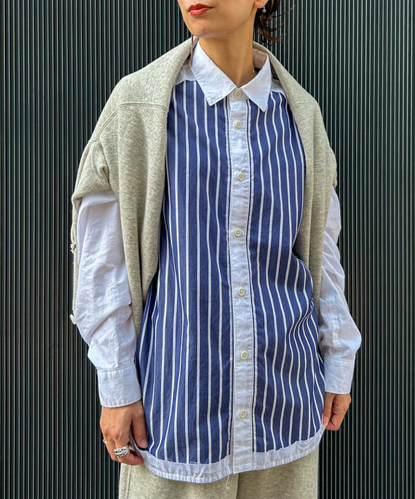 marieさんの「BEAMS WOMEN｜maturely / ストライプ アンド ソリッド カットオフ ロングスリーブ シャツ」を使ったコーディネート