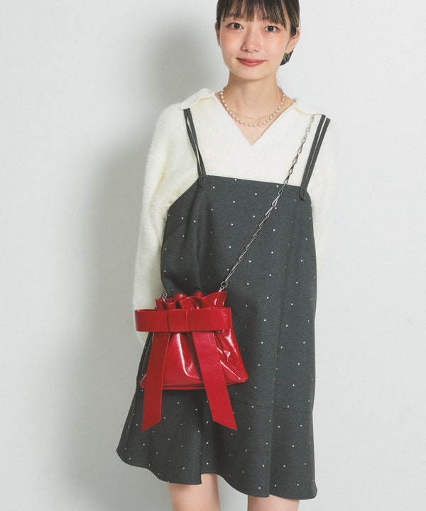 むりょさんの「BEAMS WOMEN｜ドットプリント ミニ キャミワンピース」を使ったコーディネート