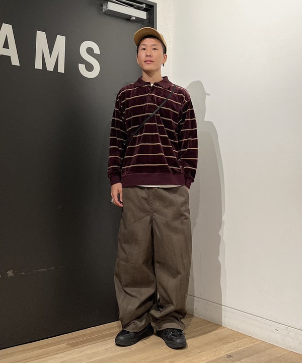 BANさんの「BEAMS WOMEN｜ワイドフィット ベロア ボーダー ポロシャツ」を使ったコーディネート
