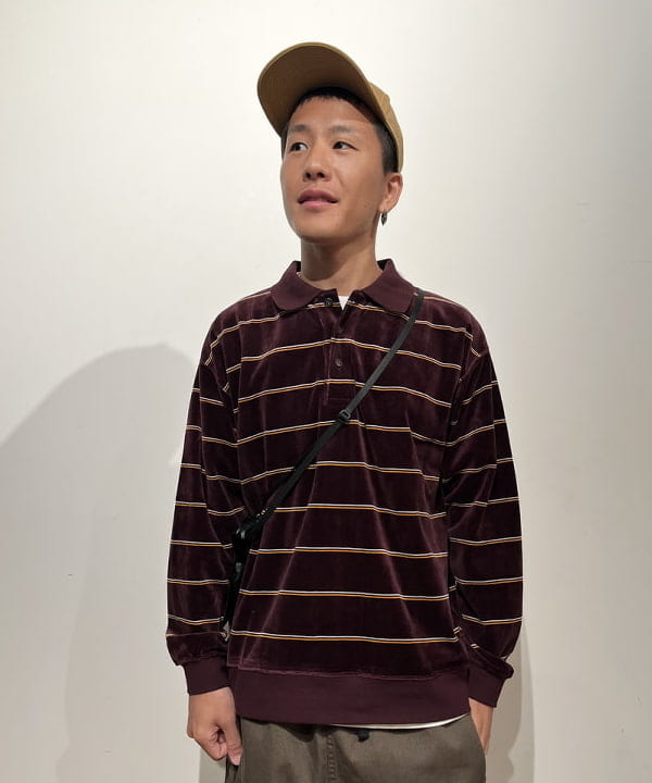 BANさんの「BEAMS WOMEN｜ワイドフィット ベロア ボーダー ポロシャツ」を使ったコーディネート