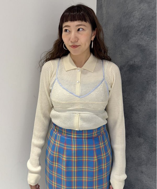 庭野 優紀さんの「BEAMS WOMEN｜リブ ポロ カーディガン」を使ったコーディネート