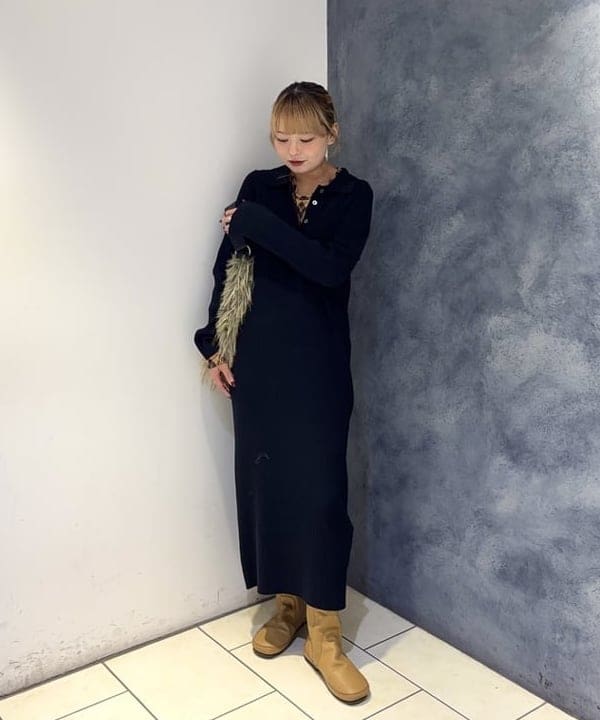 あすかさんの「BEAMS WOMEN｜リブ ニット ポロ ワンピース」を使ったコーディネート