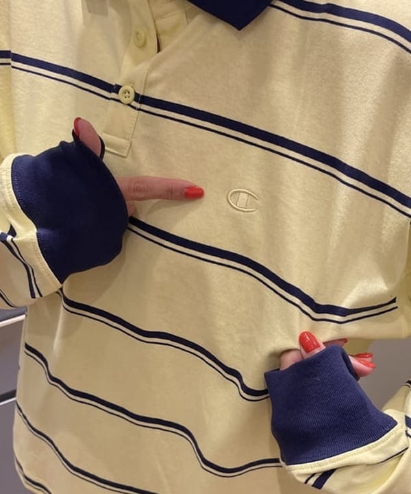 大木さんの「BEAMS WOMEN｜【別注】Champion / ボーダー ポロシャツ」を使ったコーディネート