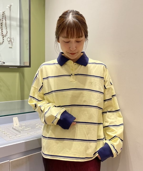 大木さんの「BEAMS WOMEN｜【別注】Champion / ボーダー ポロシャツ」を使ったコーディネート