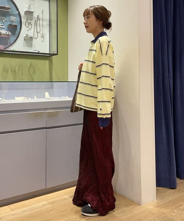 大木さんの「BEAMS WOMEN｜【別注】Champion / ボーダー ポロシャツ」を使ったコーディネート