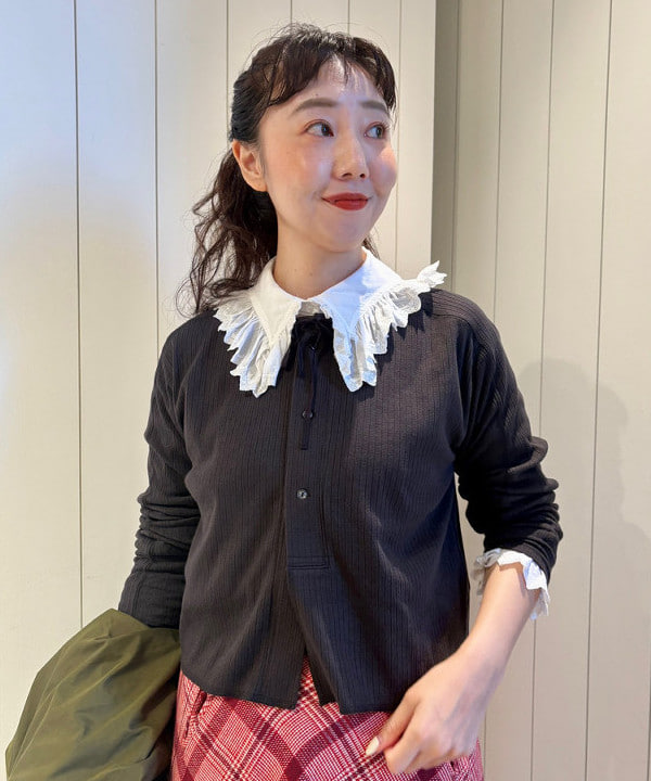 おのすさんの「BEAMS WOMEN｜ヘンリーネック レース カーディガン」を使ったコーディネート