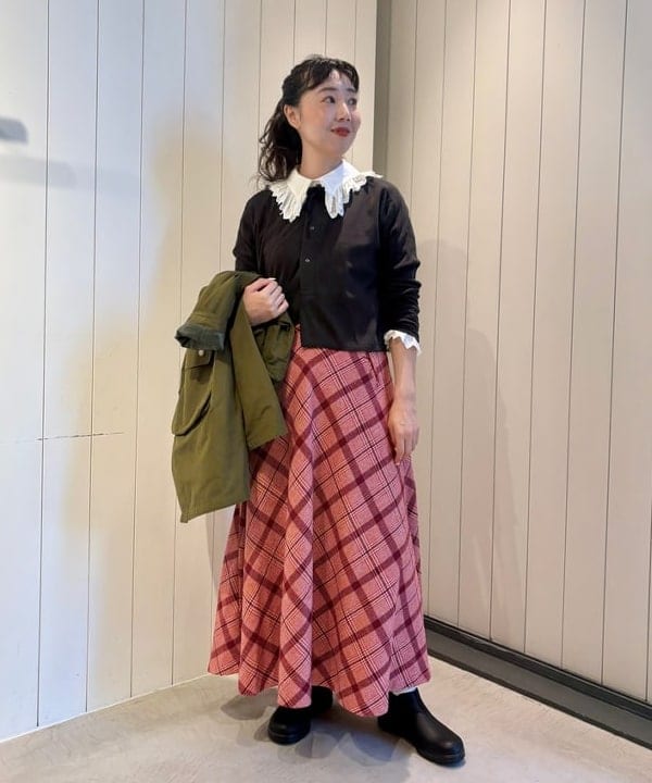 おのすさんの「BEAMS WOMEN｜ヘンリーネック レース カーディガン」を使ったコーディネート