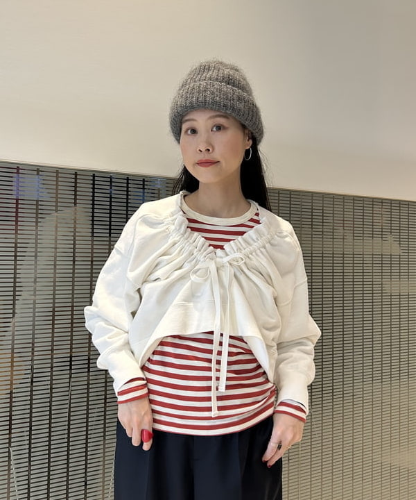 清水 彩乃さんの「BEAMS WOMEN｜【別注】cableami / モヘヤ ワッチキャップ」を使ったコーディネート