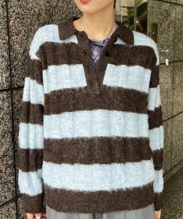 あさひさんの「BEAMS WOMEN｜ワイド ボーダー ポロ ニット」を使ったコーディネート