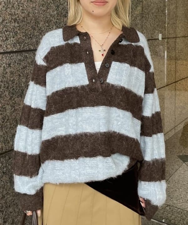 まゆちゃんさんの「BEAMS WOMEN｜ワイド ボーダー ポロ ニット」を使ったコーディネート