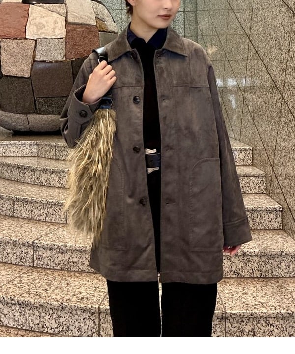 水野 萌香さんの「BEAMS WOMEN｜フェイク スエード ハーフ コート」を使ったコーディネート