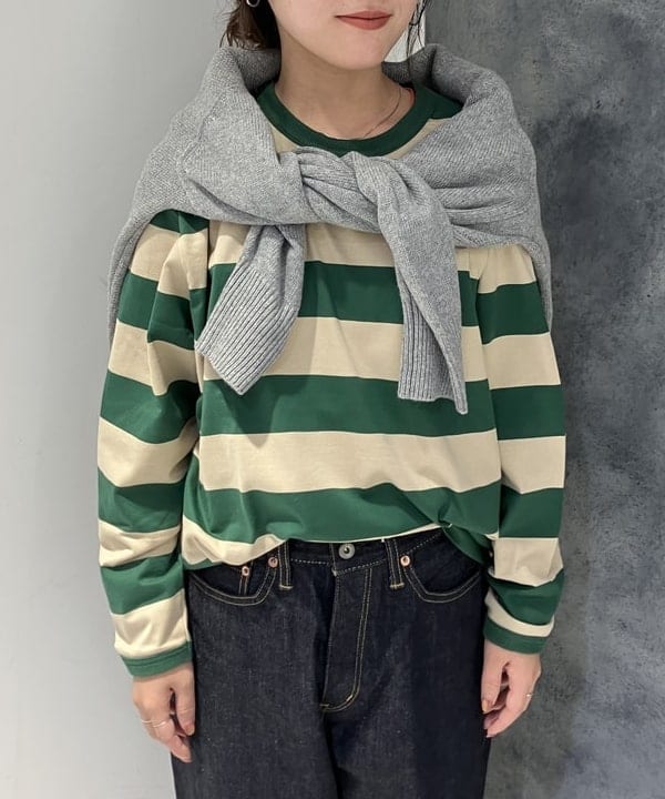 モモさんの「BEAMS WOMEN｜【別注】LACOSTE / ボーダー ロングスリーブ Tシャツ」を使ったコーディネート