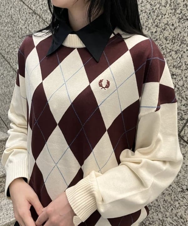 加歩さんの「BEAMS WOMEN｜【別注】FRED PERRY / ARGYLE JUMPER」を使ったコーディネート