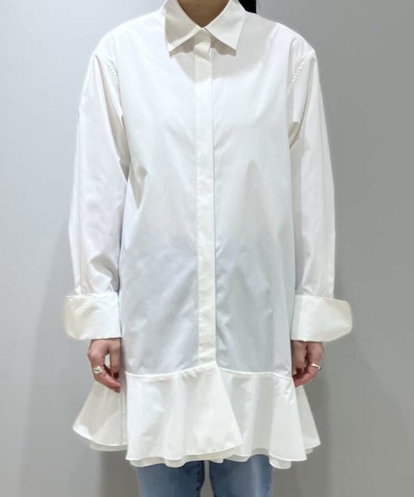 OSUMIさんの「BEAMS WOMEN｜フリルヘム シャツ ワンピース」を使ったコーディネート