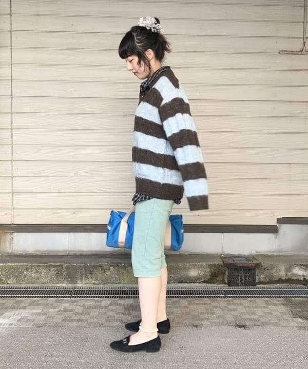 晶さんの「BEAMS WOMEN｜ワイド ボーダー ポロ ニット」を使ったコーディネート