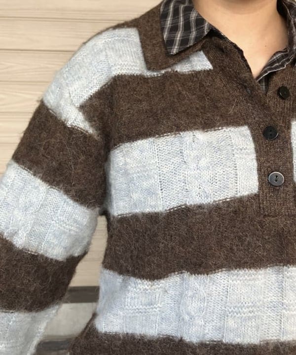 晶さんの「BEAMS WOMEN｜ワイド ボーダー ポロ ニット」を使ったコーディネート