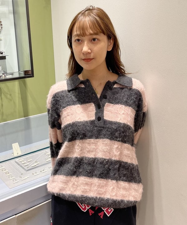 大木さんの「BEAMS WOMEN｜ワイド ボーダー ポロ ニット」を使ったコーディネート