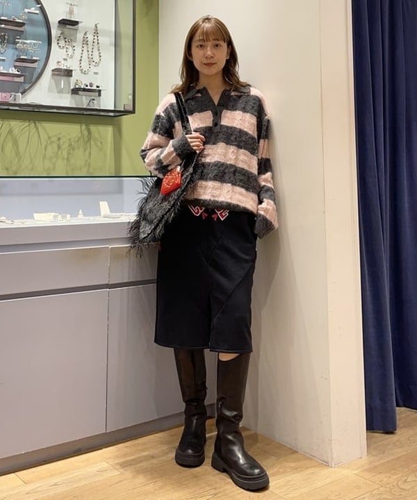 大木さんの「BEAMS WOMEN｜ワイド ボーダー ポロ ニット」を使ったコーディネート