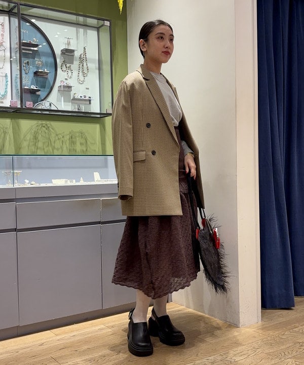 ちりこさんの「BEAMS WOMEN｜チェック オーバー ジャケット」を使ったコーディネート