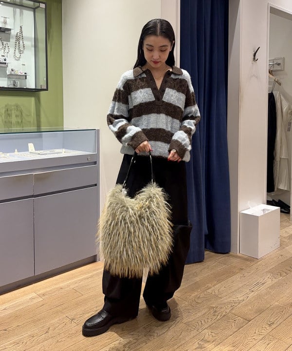 ちりこさんの「BEAMS WOMEN｜ワイド ボーダー ポロ ニット」を使ったコーディネート