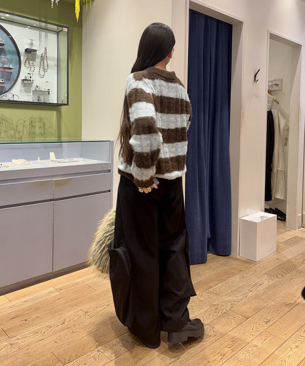 ちりこさんの「BEAMS WOMEN｜ワイド ボーダー ポロ ニット」を使ったコーディネート