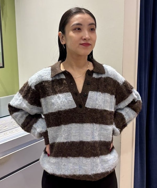 ちりこさんの「BEAMS WOMEN｜ワイド ボーダー ポロ ニット」を使ったコーディネート