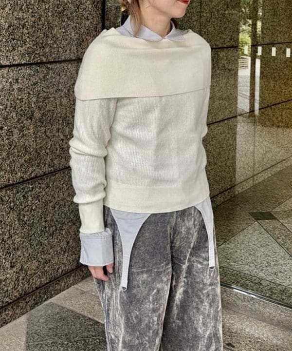 YABUさんの「BEAMS WOMEN｜リブ オフショルダー プルオーバー」を使ったコーディネート