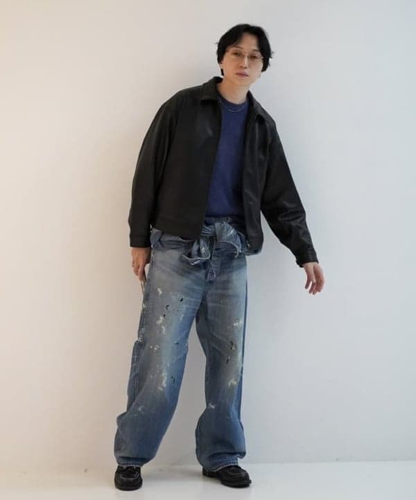 SUDOさんの「BEAMS WOMEN｜ワイドフィット レザー ジップブルゾン」を使ったコーディネート