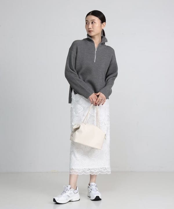 隈元 楓さんの「BEAMS WOMEN｜BATONER / ウール リブ ハーフジップ ニット」を使ったコーディネート