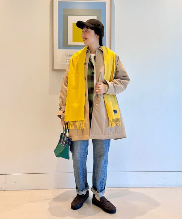 おのすさんの「BEAMS WOMEN｜コットン ポリエステル シャンブレー ステンカラー コート」を使ったコーディネート