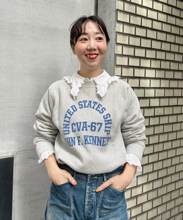 おのすさんの「BEAMS WOMEN｜ユーロ ヴィンテージ フリル シャツ」を使ったコーディネート