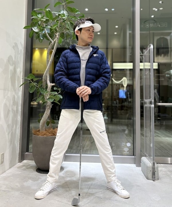 4348 【美品】ビームスゴルフ　ダウンジャケット 袖切替デザイン　紺　L BEAMS GOLF（ビームス ゴルフ）PURPLE LABEL / スフィダンテ 接結