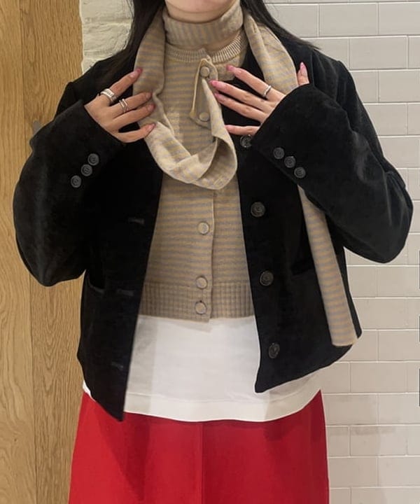 rinnaさんの「BEAMS WOMEN｜TAN / カシミヤ ストライプ スカーフベスト」を使ったコーディネート