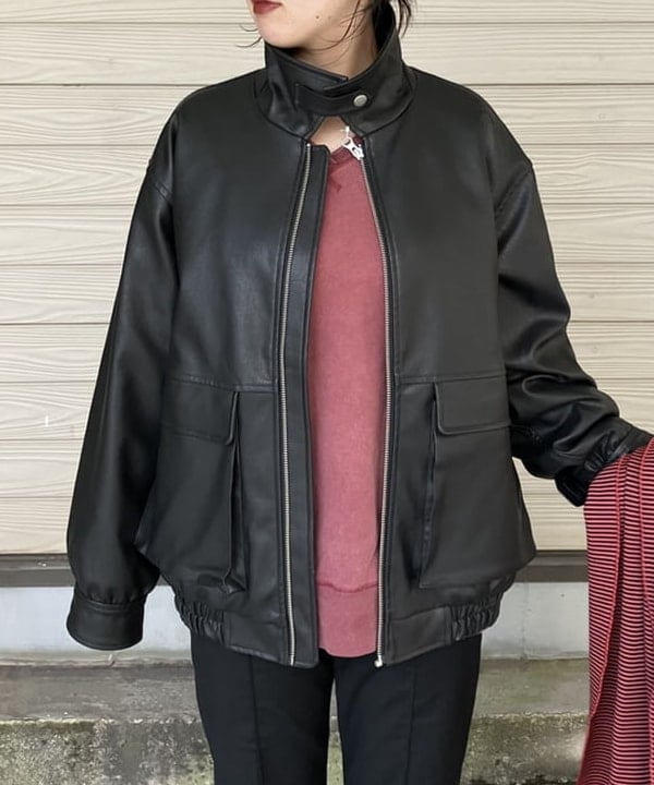 晶さんの「BEAMS WOMEN｜フェイクレザー フライト ジャケット」を使ったコーディネート