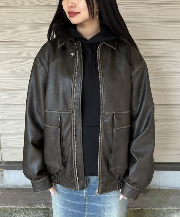 ayaneさんの「BEAMS WOMEN｜フェイクレザー フライト ジャケット」を使ったコーディネート