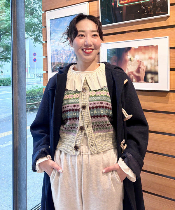 おのすさんの「BEAMS WOMEN｜フェアアイル 5分袖 カーディガン」を使ったコーディネート