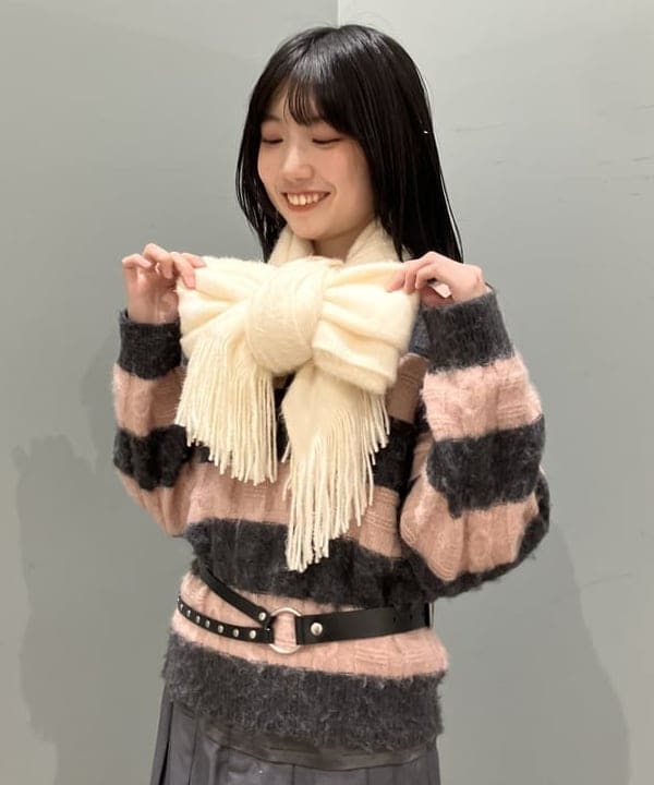 加歩さんの「BEAMS WOMEN｜ワイド ボーダー ポロ ニット」を使ったコーディネート