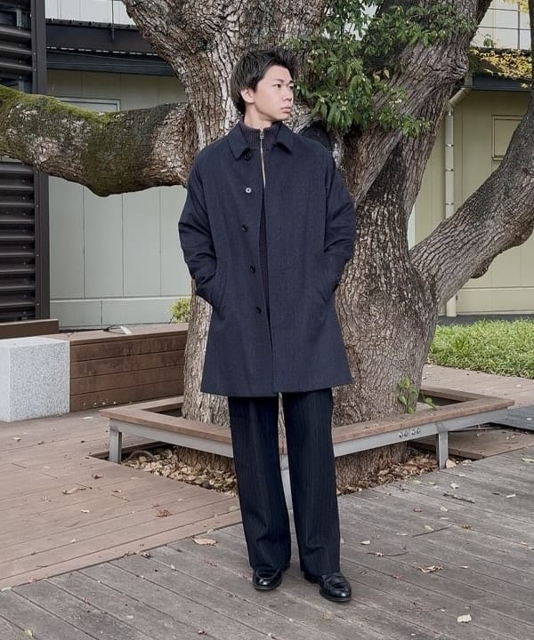 未使用級✨モアレス BEAMS ヘリンボーンカシミヤ混チェスターコート XL 紺 ビームス アウトレット 倉敷（1148898） スタイリング・コーディネイト