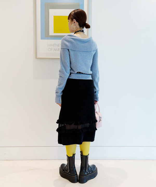 りかちょび/岸本梨佳さんの「BEAMS WOMEN｜リブ オフショルダー プルオーバー」を使ったコーディネート