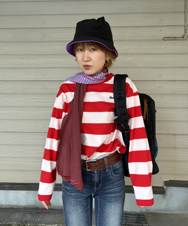 森川 夏衣さんの「BEAMS WOMEN｜【別注】LACOSTE / ボーダー ロングスリーブ Tシャツ」を使ったコーディネート