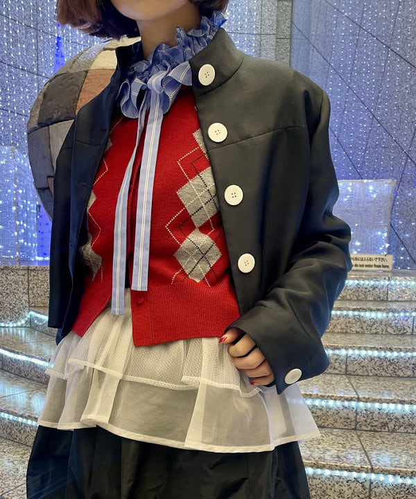 水野 萌香さんの「BEAMS WOMEN｜アーガイル クルーネック カーディガン」を使ったコーディネート