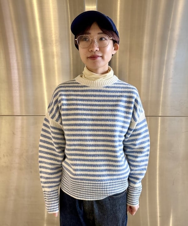 みりさんの「7ゲージ ボーダー クルー ニット」を使ったコーディネート