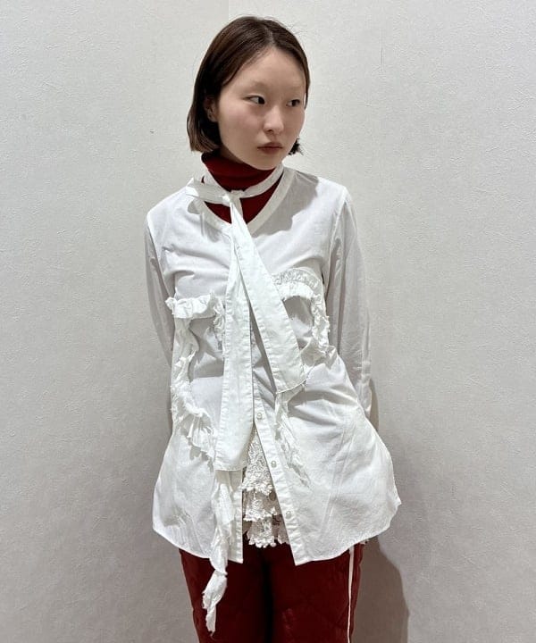 水野 萌香さんの「BEAMS WOMEN｜maturely / オーガニック コットン ハート フリルシャツ」を使ったコーディネート