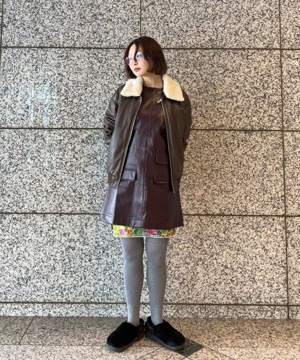 水野 萌香さんの「BEAMS WOMEN｜フェイクレザー ナカワタボマー ブルゾン」を使ったコーディネート