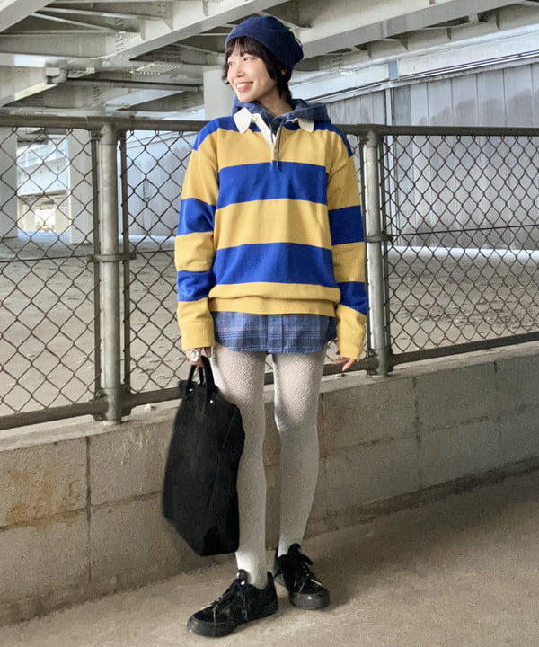 みやさかさんの「BEAMS WOMEN｜ワイドフィット 7ゲージ ラガー ニットポロシャツ」を使ったコーディネート