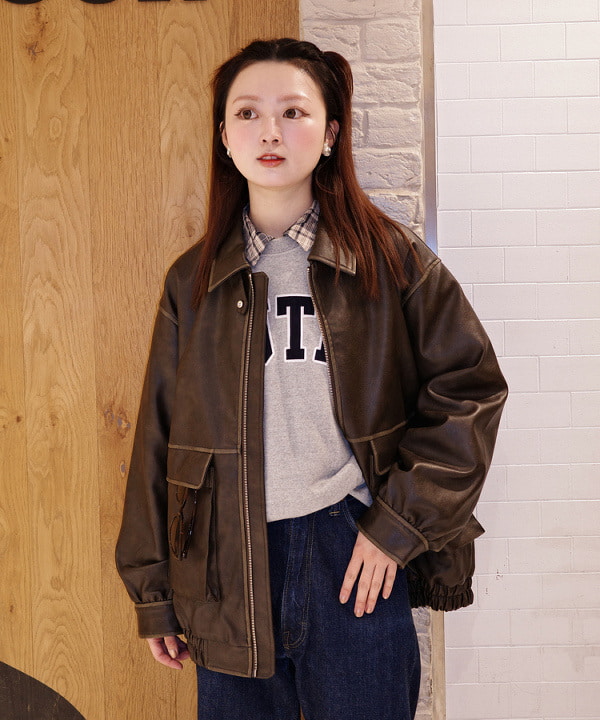 Joさんの「BEAMS WOMEN｜フェイクレザー フライト ジャケット」を使ったコーディネート