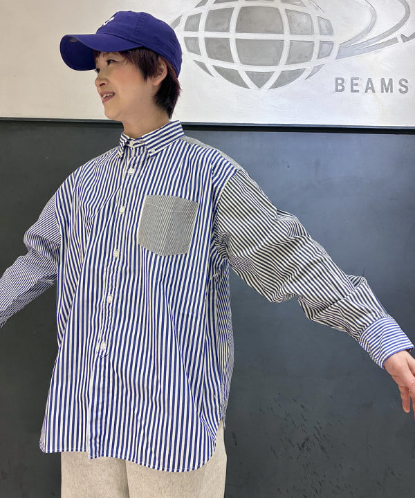 木村 梨香さんの「BEAMS WOMEN｜ストライプ クレイジー ボタンダウン ロングスリーブ」を使ったコーディネート