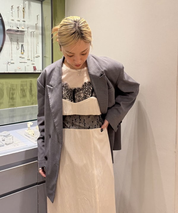 れいなさんの「BEAMS WOMEN｜レース キリカエ キャミワンピース」を使ったコーディネート