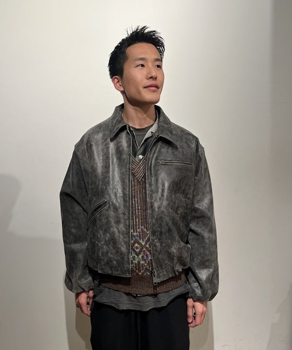 BANさんの「BEAMS WOMEN｜ワイドショートフィット ゴートレザー ジップブルゾン」を使ったコーディネート